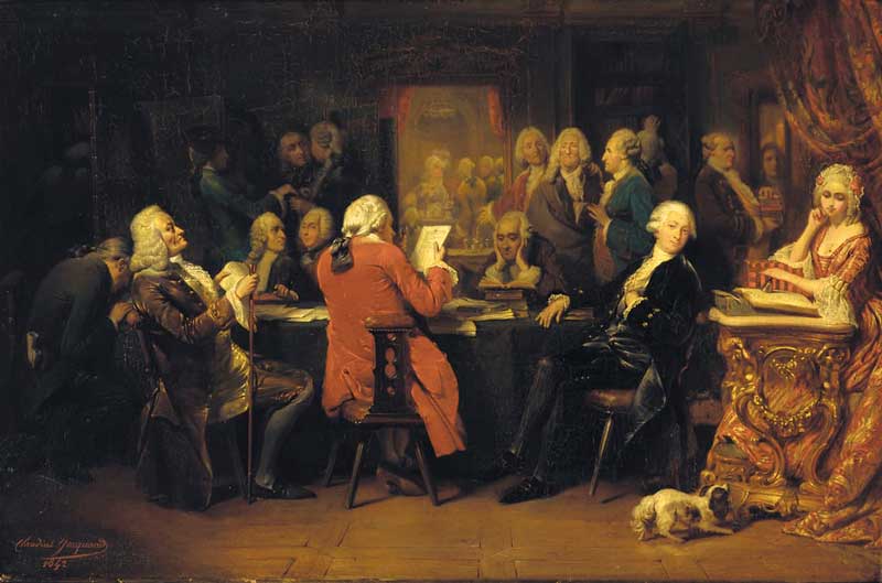 Voltaire en la sala de lectura de Procope