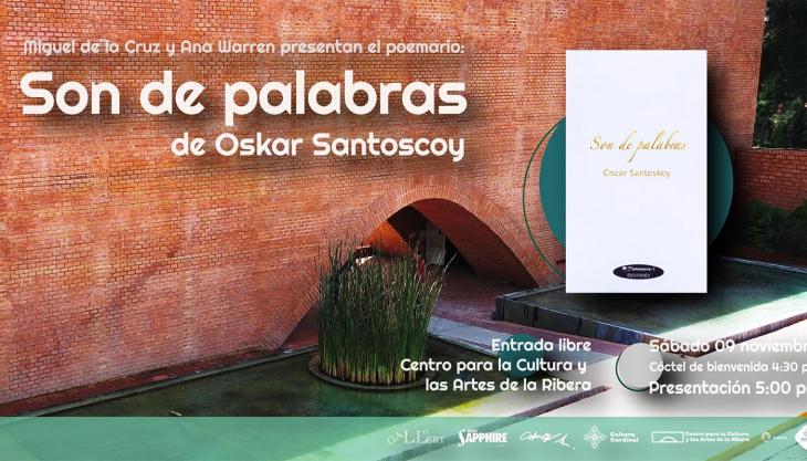 flyer oficial del libro Son de Palabras durante su presentación en el Centro para la Cultura y las Artes de la Ribera en Jalisco.